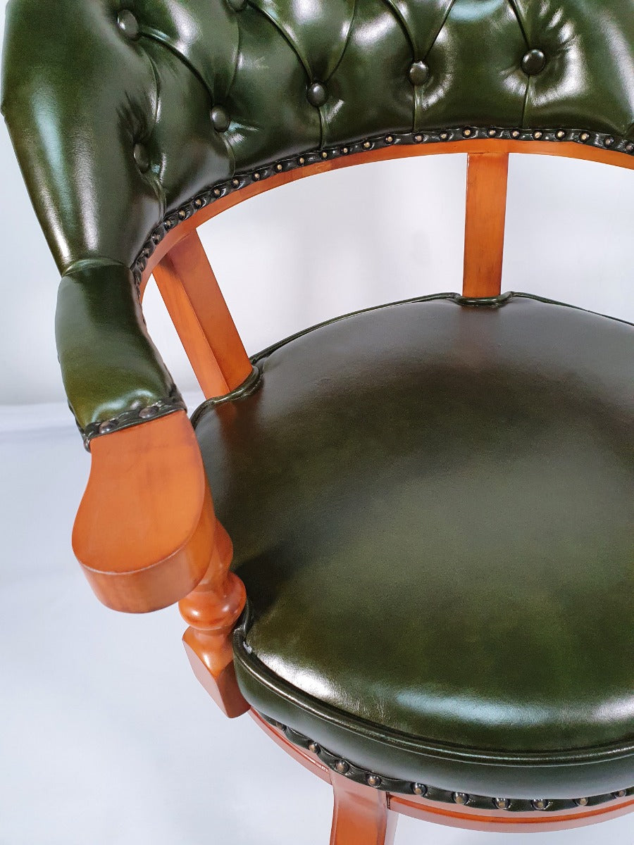 Genuine Green Leather Captains Visitor Chair - T238